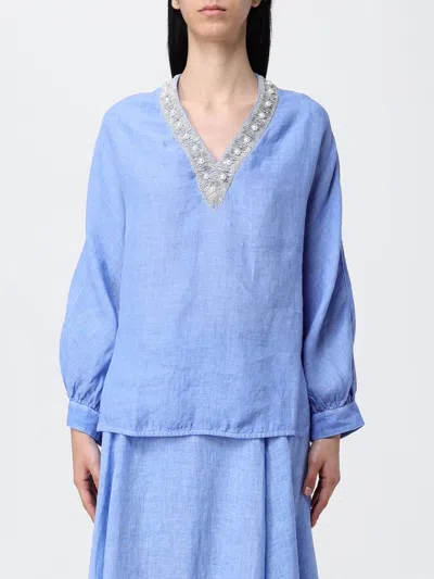 120% Lino Shirt Woman  In Blue