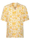120% Lino Ecru Linen Shirt With Yellow Floral Print