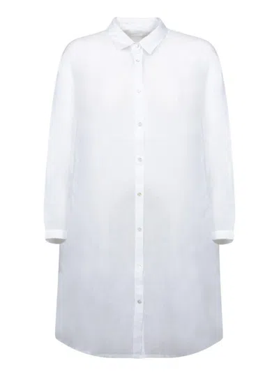 120% Lino Relaxed Fit Linen Shirt With Button-down Front In Blue