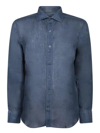 120% Lino Slim Fit Faded Blue Linen Shirt