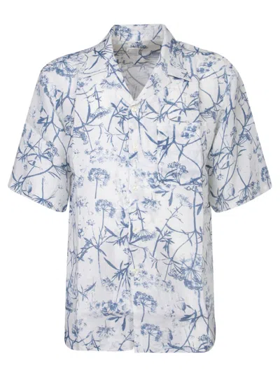 120% Lino Linen Shirt Blue And White Print