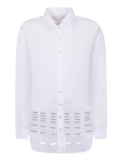 120% Lino White Linen Embroidered Long Shirt