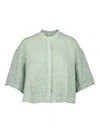 120% Lino Short-sleeve Button-up Linen Shirt In Green