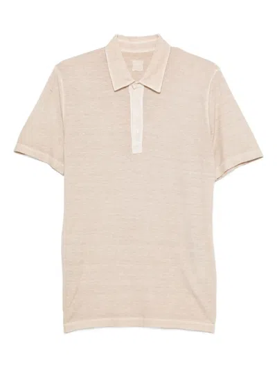 120% Lino Short-sleeve Buttoned Polo Shirt In Neutral