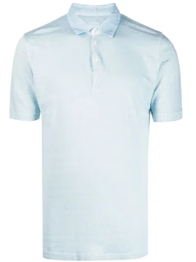 120% Lino Short-sleeve Linen Polo Shirt In Blue