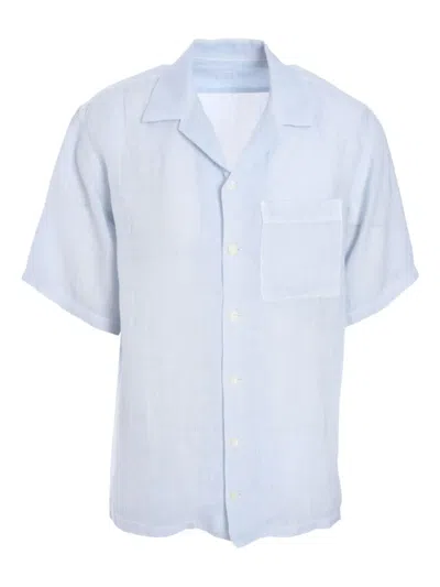 120% Lino Short-sleeve Linen Shirt In Blue