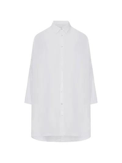 120% Lino Short Sleeve Linen Shirt For Women In Bianco