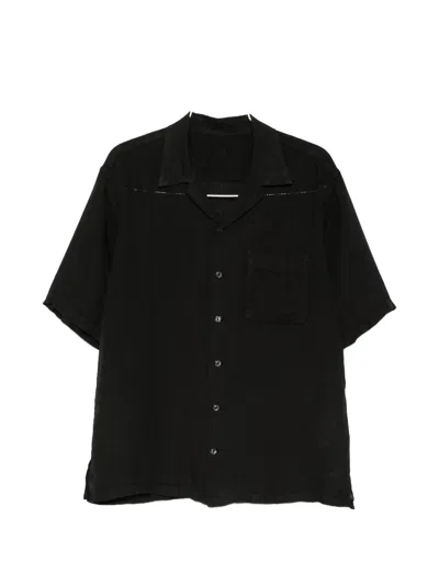 120% Lino Short Sleeve Linen Shirt With Chest Pocket In Black