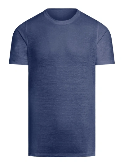 120% Lino Short Sleeve Men Tshirt In Blue