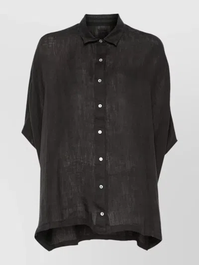 120% Lino Short Sleeve Shirt Collared Neck Loose Fit In Black