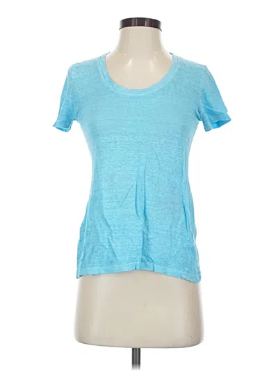 Pre-owned 120% Lino Short Sleeve Top Blue Scoop Neck Tops