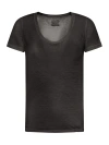 120% Lino Linen T-shirt With Deep Neckline In R Black