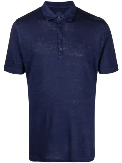 120% Lino Short-sleeved Linen Polo Shirt In Blue