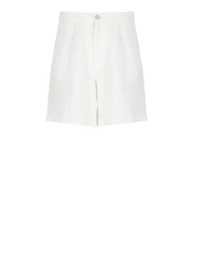 120% Lino White Linen Bermuda Shorts