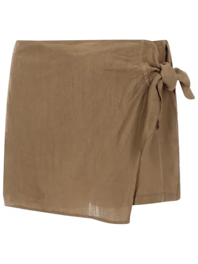 120% Lino Shorts Con Fiocco In Brown