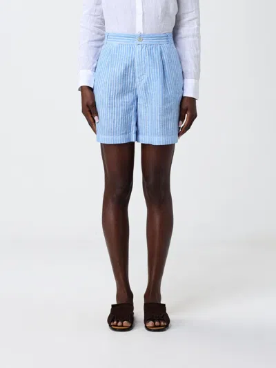 120% Lino Pinstripe-print Shorts In Blue