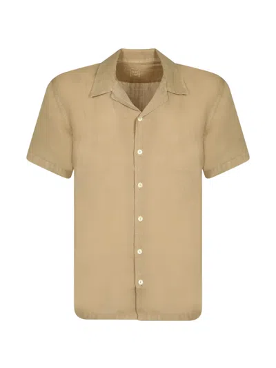 120% Lino Short-sleeve Camp-collar Shirt In Brown