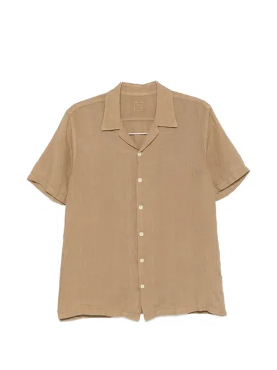 120% Lino Short-sleeve Camp-collar Shirt In Brown