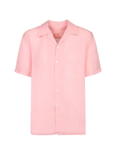 120% Lino Short-sleeve Camp-collar Shirt In Pink