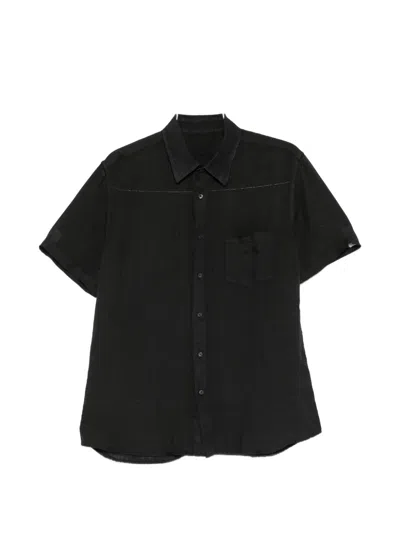 120% Lino Short-sleeve Chest-pocket Shirt In Black
