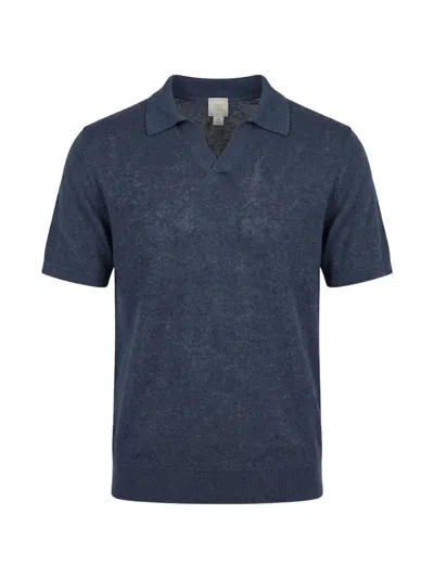 120% Lino Short-sleeve Knitted T-shirt In Blue