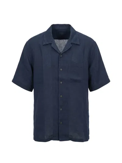 120% Lino Short-sleeve Linen Shirt In Blue