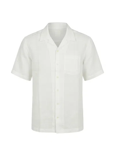 120% Lino Linen Shirt Short Sleeves Chest Pocket In White