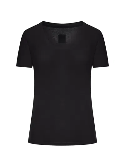 120% Lino Short-sleeved T-shirt With Wide Neckline In Black