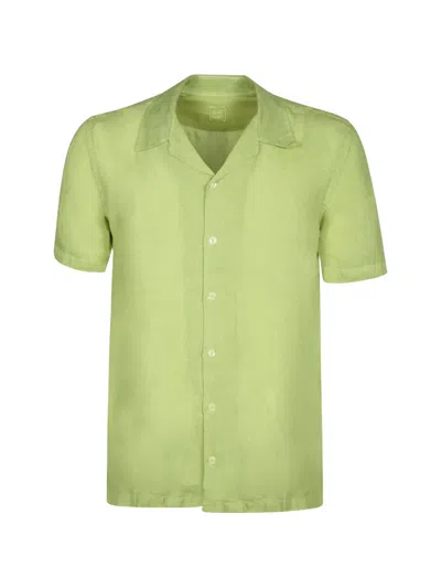 120% Lino Short-sleeved Camp-collar Shirt In Green