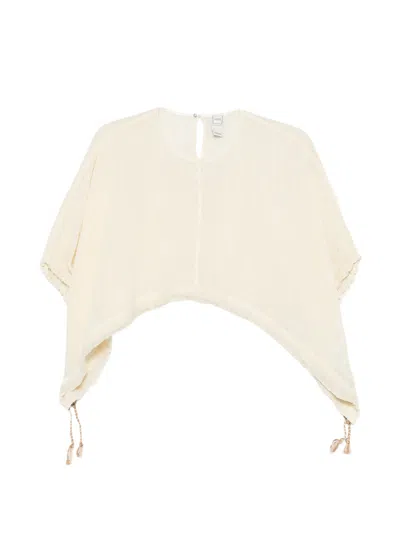 120% Lino Short-sleeved Linen Blouse With Adjustable Hem In Bianco