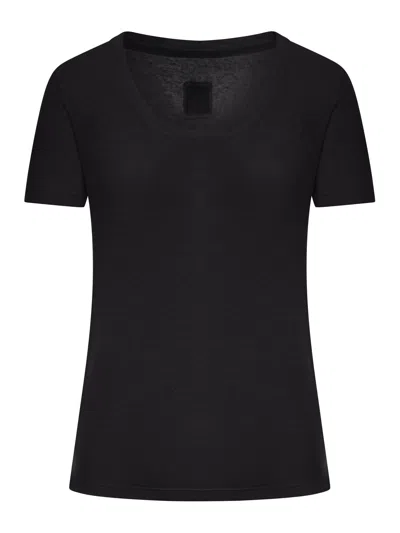 120% Lino Short-sleeved T-shirt With Wide Neckline In Black