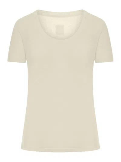 120% Lino Short-sleeved T-shirt With Wide Neckline In Neutral