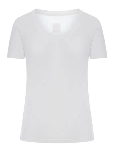 120% Lino Short-sleeved T-shirt With Wide Neckline In White