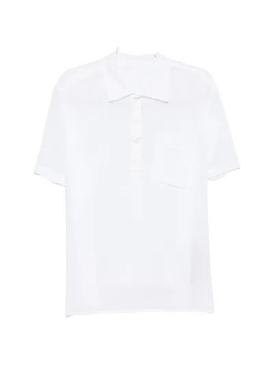 120% Lino Short-sleeves Chest-pocket Polo Shirt In White
