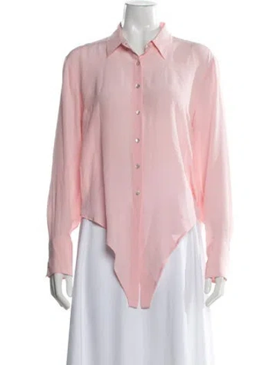 Pre-owned 120% Lino Silk Long Sleeve Button-up Top In Pink