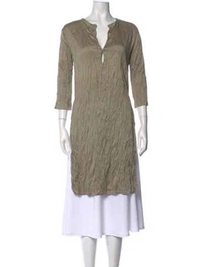 Pre-owned 120% Lino Silk Striped Tunic In Green