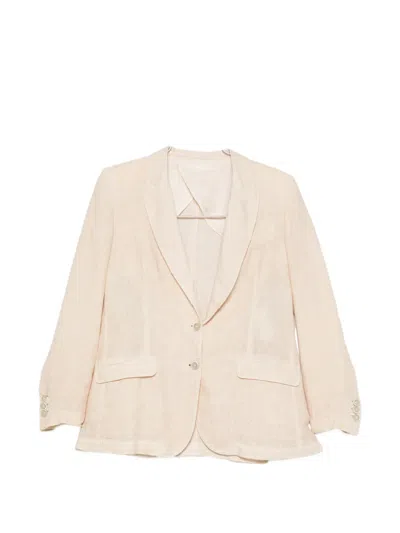 120% Lino Single-breasted Linen Blazer In Neutral