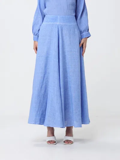 120% Lino Skirt Woman  In Blue