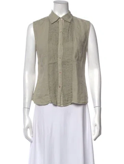Pre-owned 120% Lino Sleeveless Button-up Top In Green
