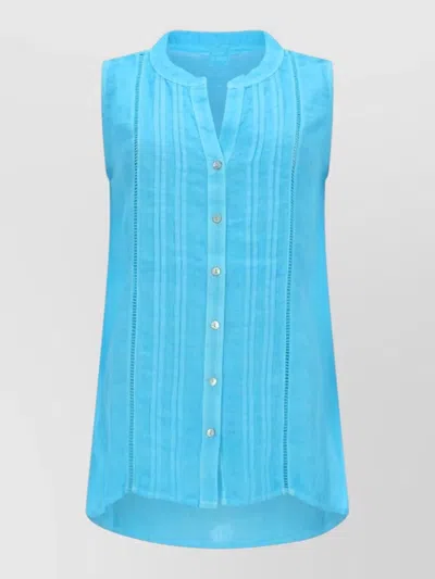 120% Lino Relaxed Linen Pintuck Pleated Blouse In Blue