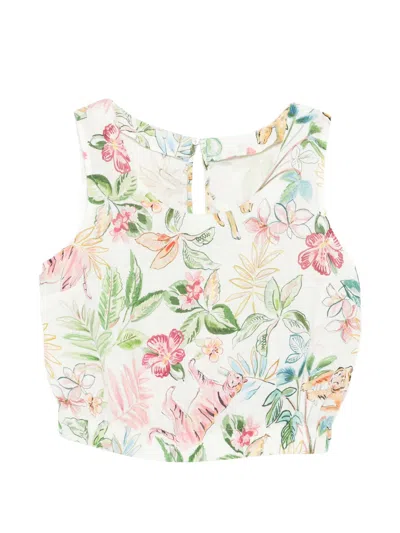120% Lino Sleeveless Linen Top With Back Button Closure In Multi