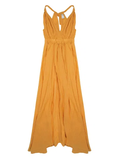 120% Lino Sleeveless Wide-leg Jumpsuit In Orange