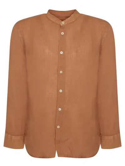 120% Lino Slim Fit Curry Linen Shirt With Mandarin Collar