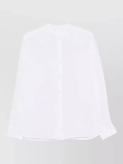 120% Lino Slim Fit Shirt Lightweight Fabric Mandarin Collar In White