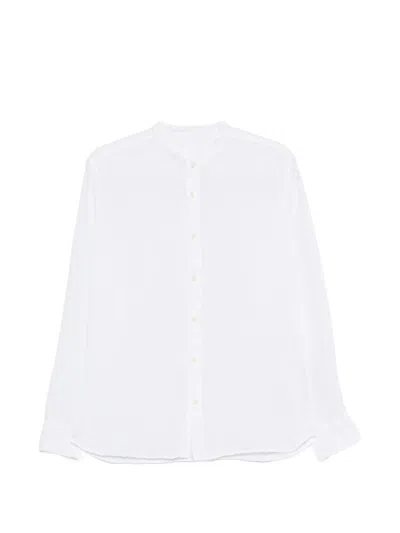 120% Lino Slim-fit Linen Mandarin Collar Shirt For Men In White