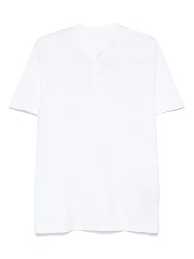 120% Lino Slub Henley T-shirt In Weiss