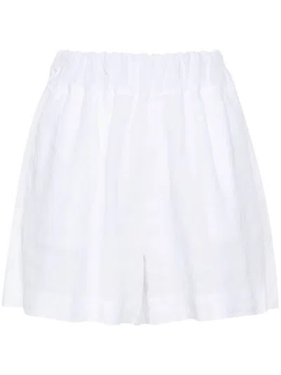 120% Lino Slub-texture Linen Shorts In White