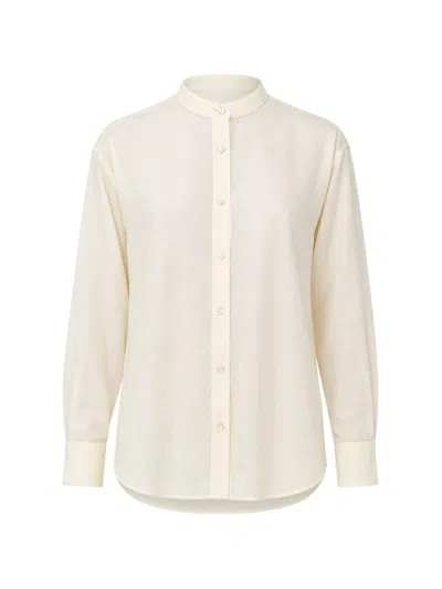 120% Lino Slub-texture Mandarin-collar Shirt In Neutral