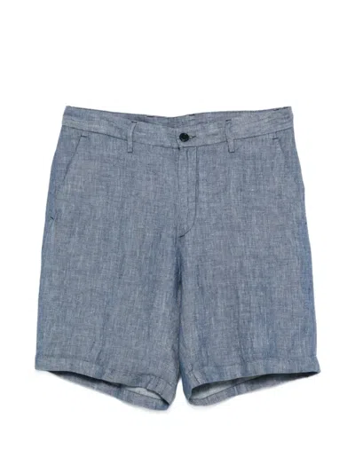 120% Lino Slub-texture Shorts In Blue