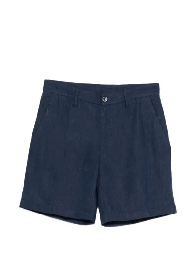 120% Lino Slub-texture Tailored Shorts In Blue